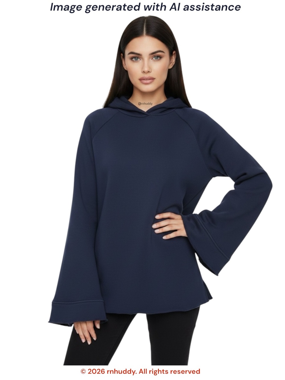 Jamison XS navy Bell Sleeve Raw Hem Hoodie